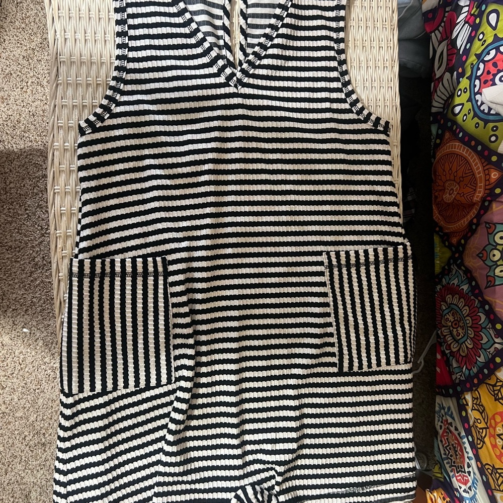 Buckle Black and White Striped Women's Shorts Romper
